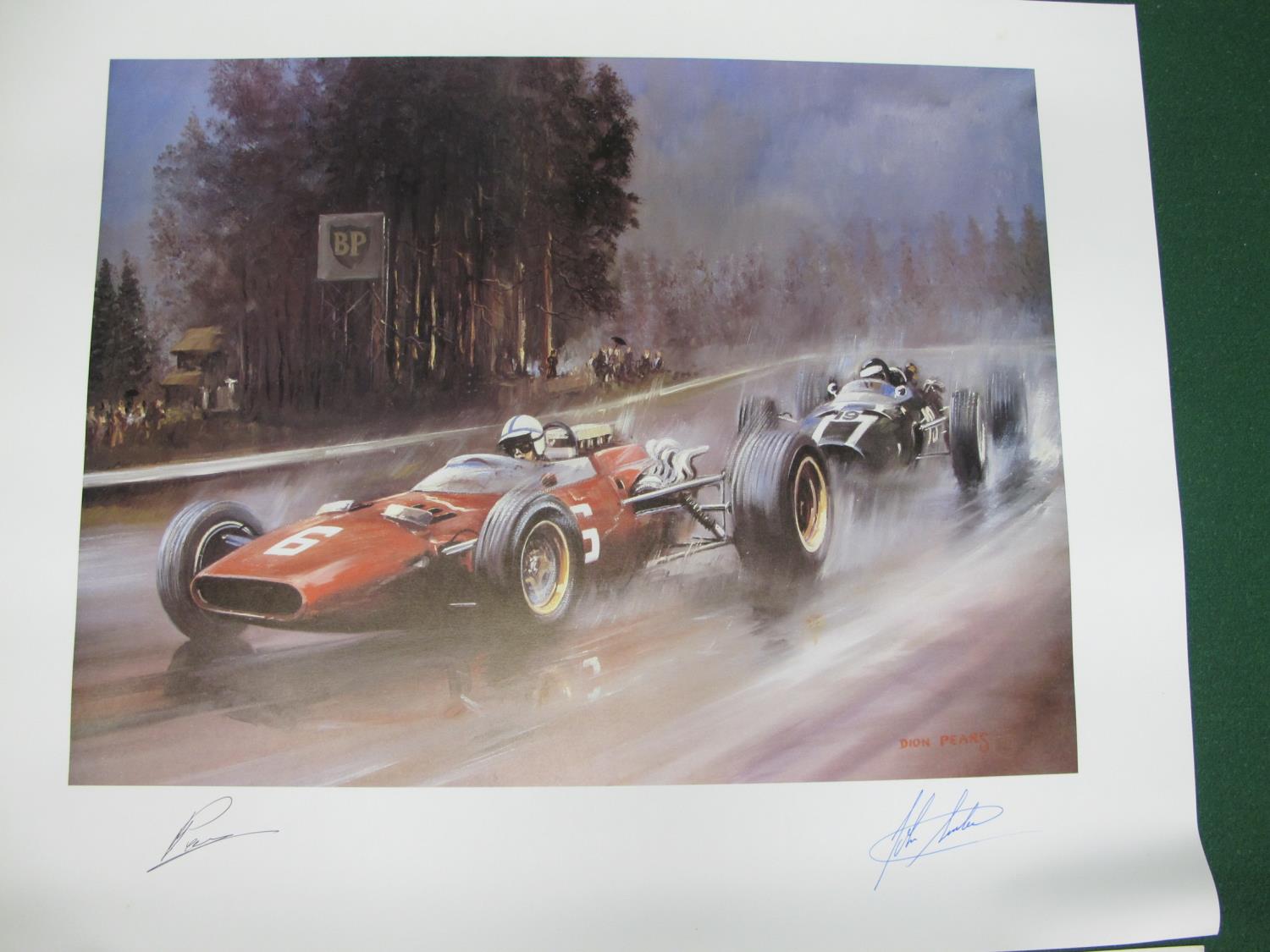 Two Dion Pears motor racing prints signed by the artist and John Surtees - 30" x 24" Please note - Bild 2 aus 3