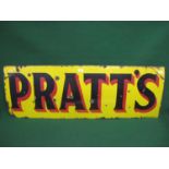 Large enamel advertising sign for Pratt's, red shaded black letters on a yellow ground - 52" x 18"