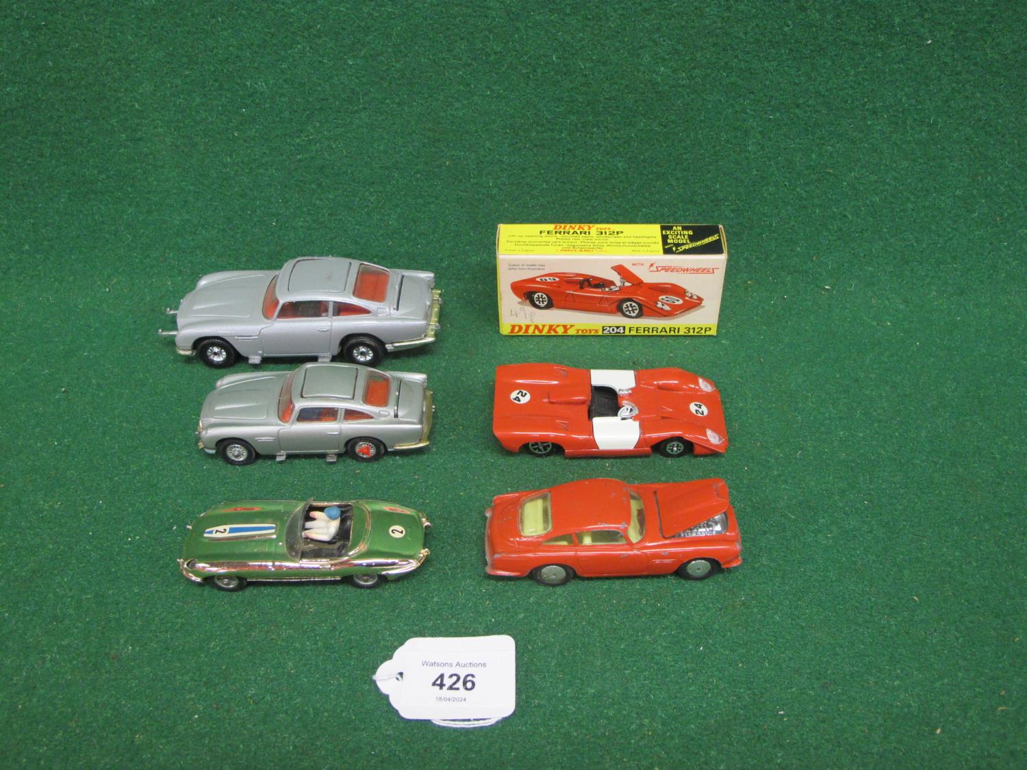 Boxed Dinky 204 Ferrari 312P together with four loose Corgi's to comprise: two 1970's Aston Martin - Image 2 of 3