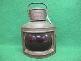 Ships port navigation lamp with burner tank and reflector (wick missing), top handle and plaque