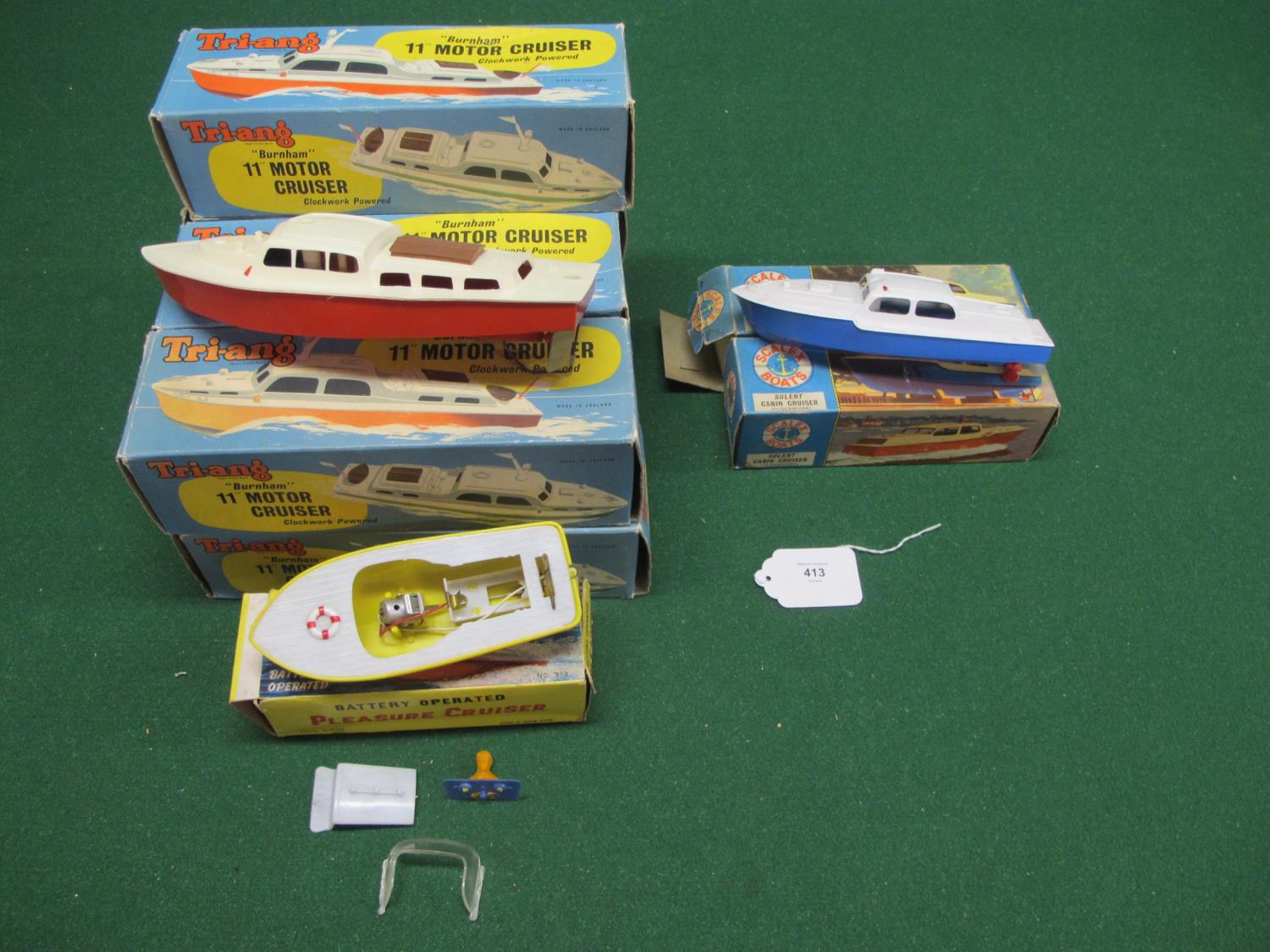 Nine boxed plastic clockwork model boats from Triang and Scalex-Minimodels together with a Cecil