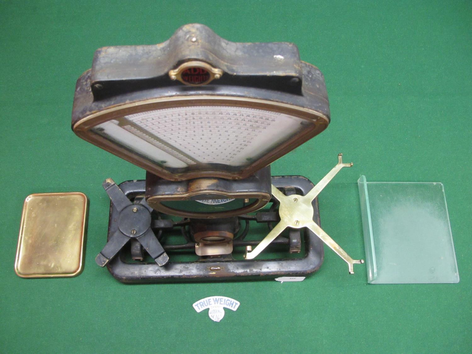 Large and heavy Edwardian shop counter scales of brass and glass construction. Made by Automatic - Image 2 of 3