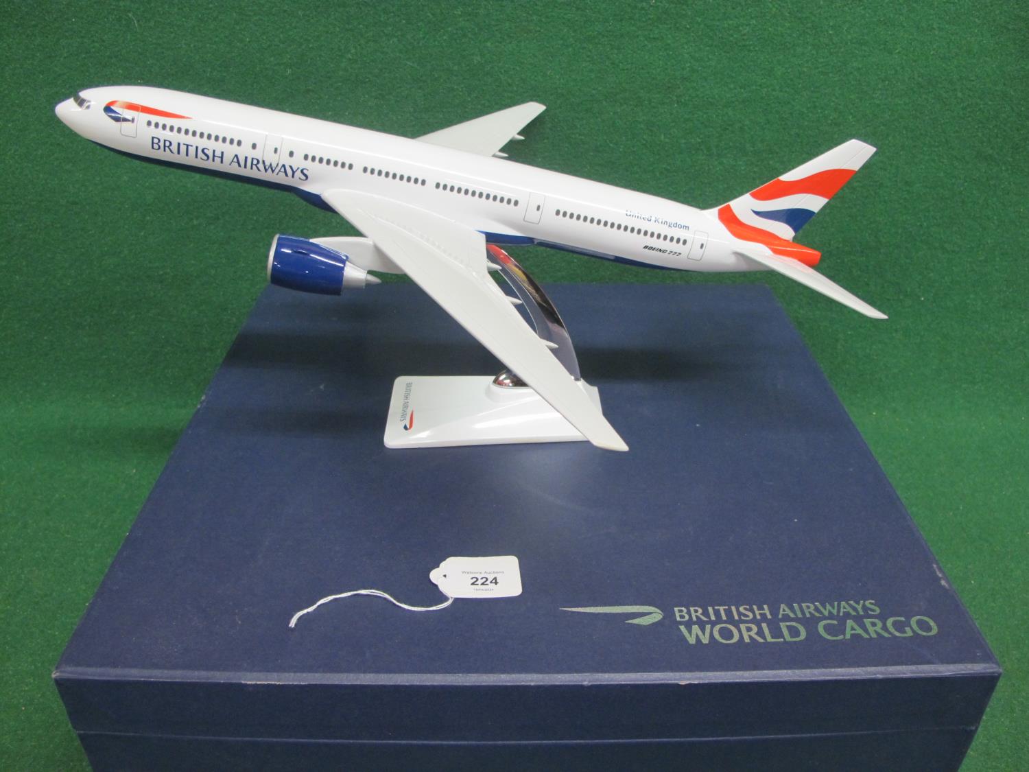 1990's large desktop model of a British Airways Boeing 777 with QC label on belly, in presentation - Image 3 of 5