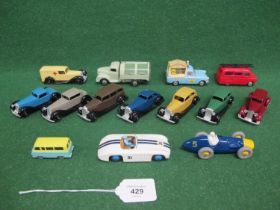 Tray of fourteen professionally restored and painted Dinky, Corgi and Matchbox vehicles to