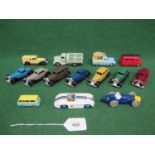 Tray of fourteen professionally restored and painted Dinky, Corgi and Matchbox vehicles to