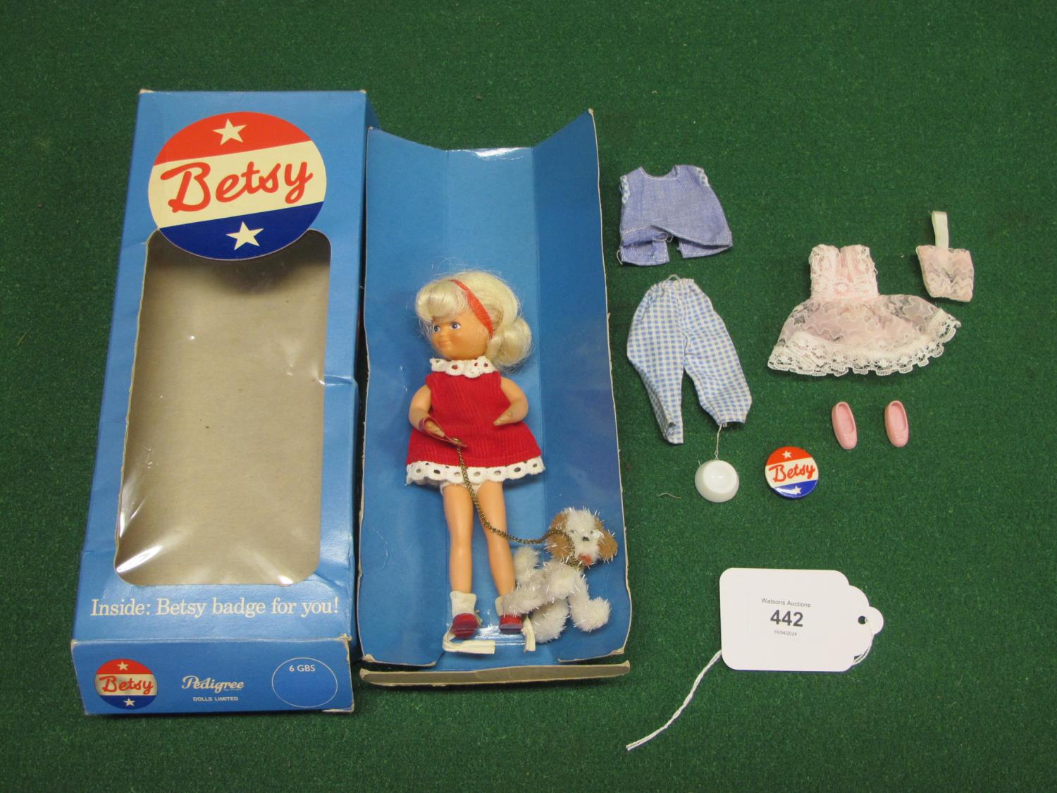 Rare boxed Pedigree Dolls Ltd Betsy with blonde hair and wearing a sleeveless red cord dress trimmed - Image 2 of 4