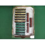 Fourteen Hornby Dublo 3 Rail and 2 Rail tinplate bogie coaches to comprise: six chocolate and