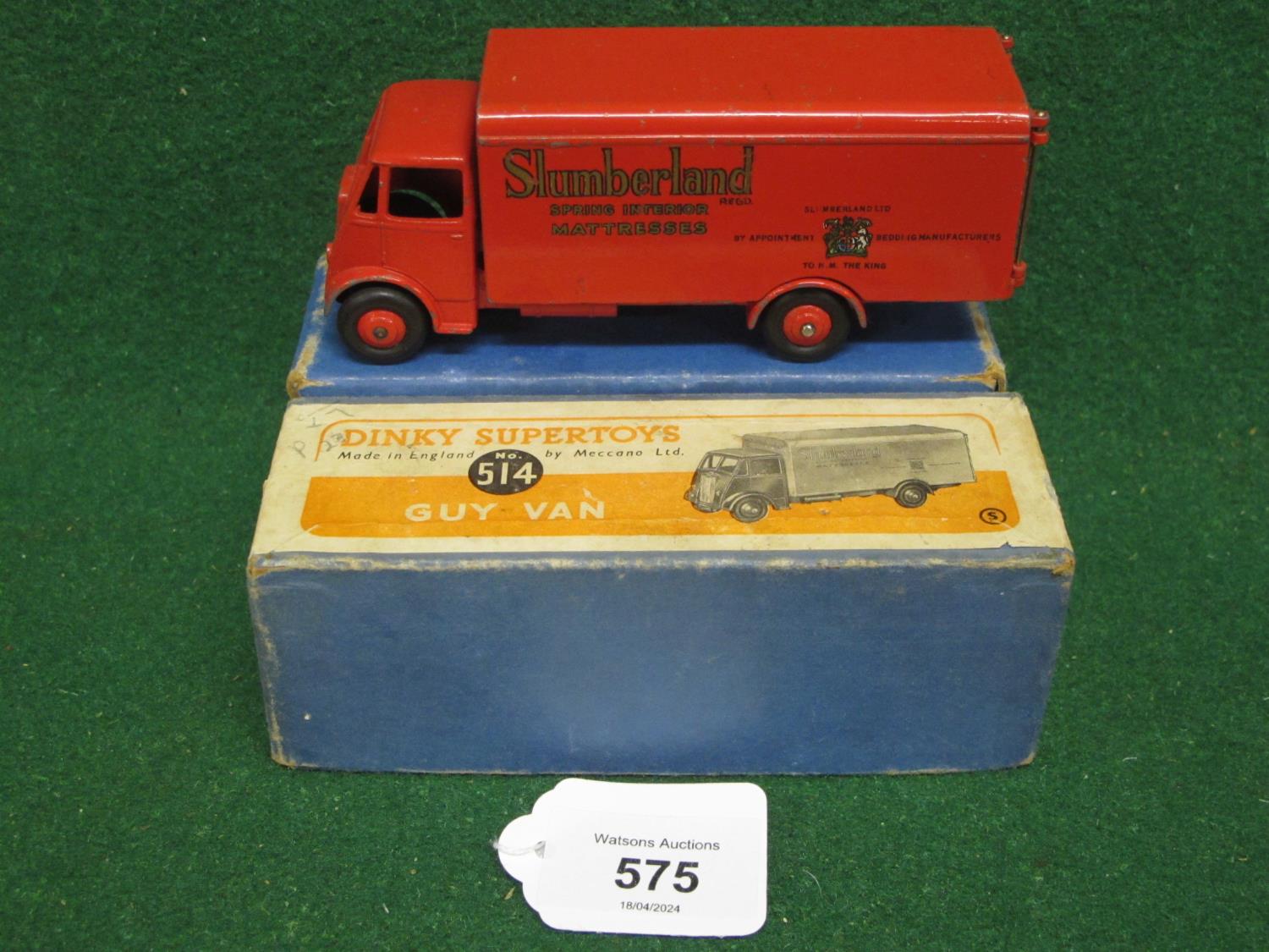 1950-1952 boxed Dinky 514 Guy 1st Type Cab in red Slumberland livery complete with both rear doors - Image 2 of 6