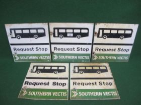 Five double sided aluminium Southern Vectis Request Bus Stop signs - 11.75" x 12.5" Please note