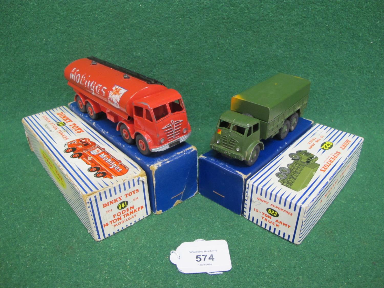 Two boxed 1950's Dinky Foden lorries to comprise: 941 fourteen ton Mobilgas eight wheel tanker and