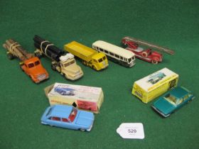 Seven French Dinky diecast vehicles to comprise: 32D Delahaye Fire Escape, 39B Unic, 36A Log