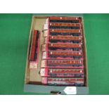 Ten 1961-1964 Hornby Dublo 2 Rail BR MkII maroon coaches comprising: two 4052, two 4053, one 4071 (