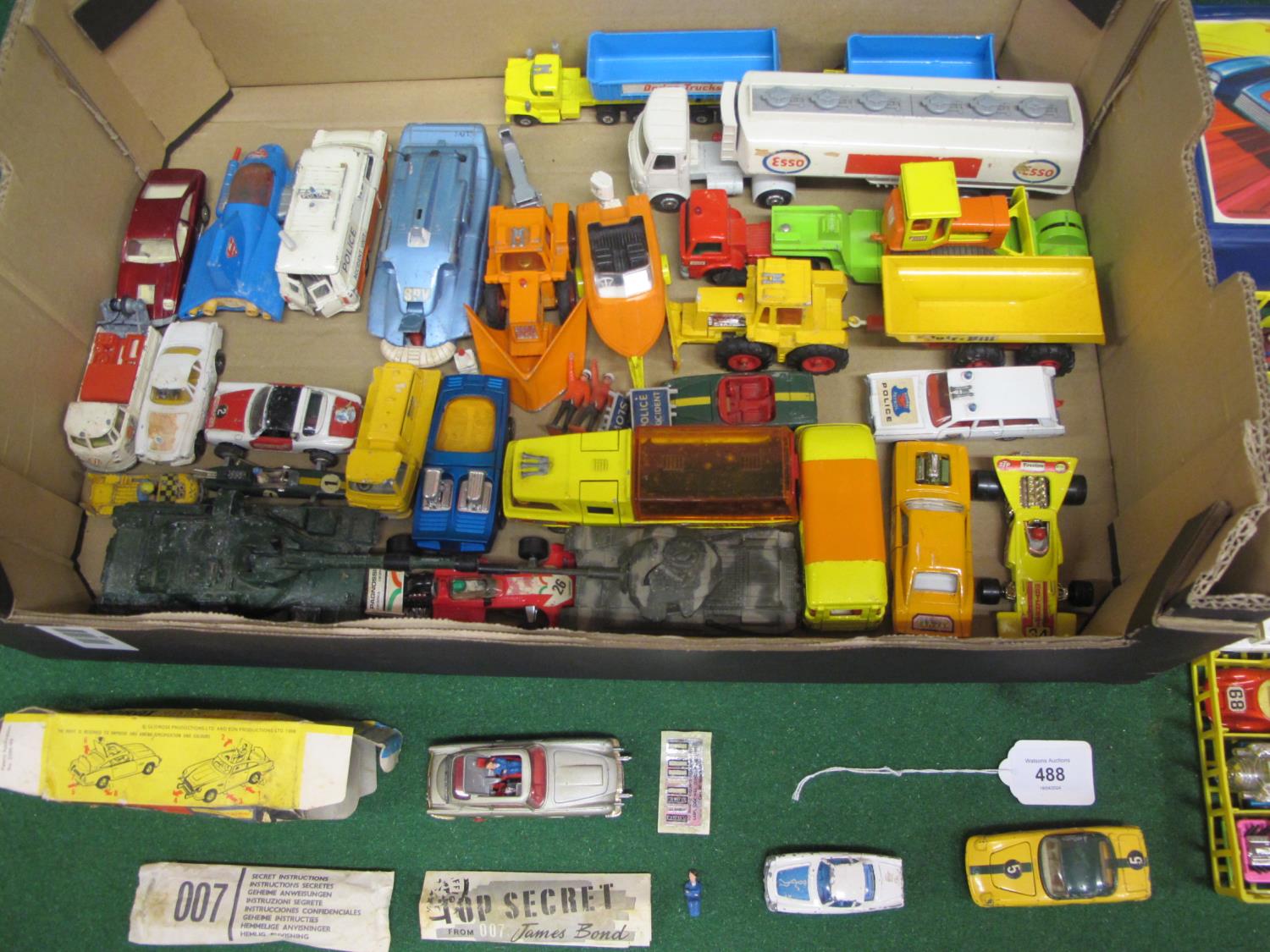Box of playworn Corgi, Dinky and Matchbox vehicles to include: Corgi 270, 007 DB5 with Top Secret - Image 2 of 3