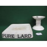 Square white ironstone Pure Lard platter - 14" square x 2.25" deep together with a joint of meat