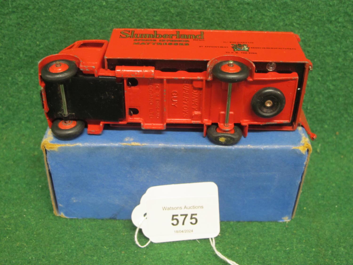 1950-1952 boxed Dinky 514 Guy 1st Type Cab in red Slumberland livery complete with both rear doors - Image 6 of 6