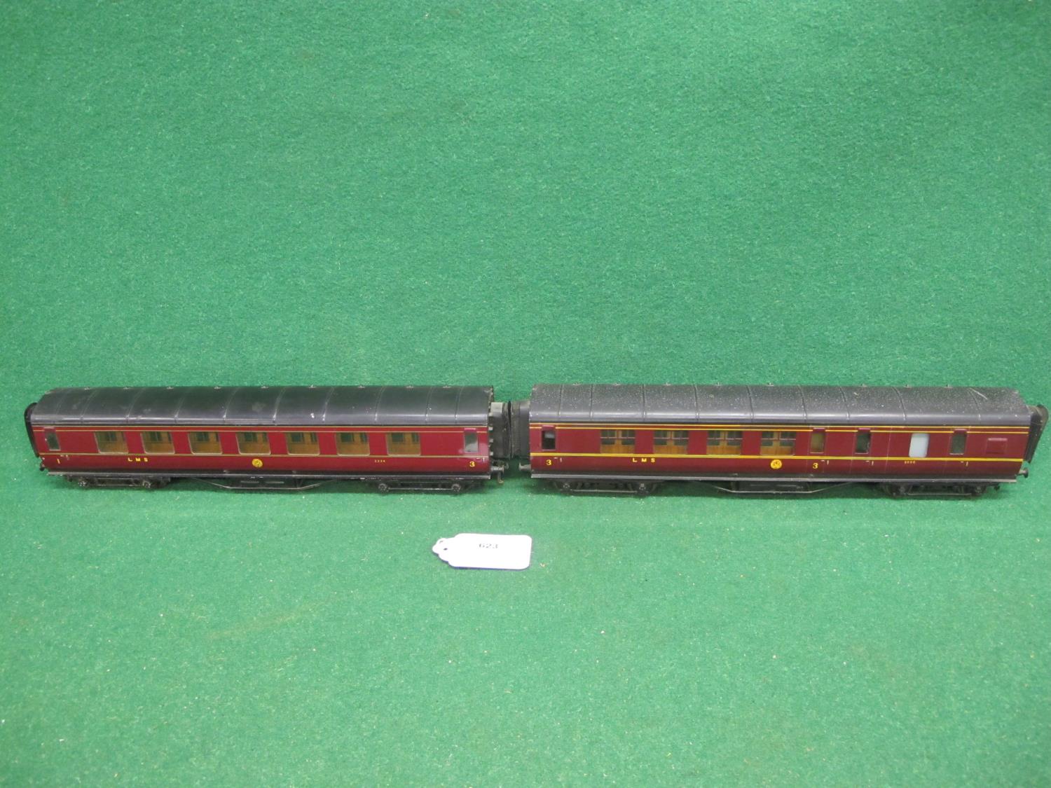 Two Exley O gauge metal and wood bogie coaches to comprise: LMS Corridor Brake 3rd No. 6000 (glazing