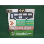 Double sided plastic Southdown Request Stop sign with Excursion and Sussex Link stickers - 11.5" x