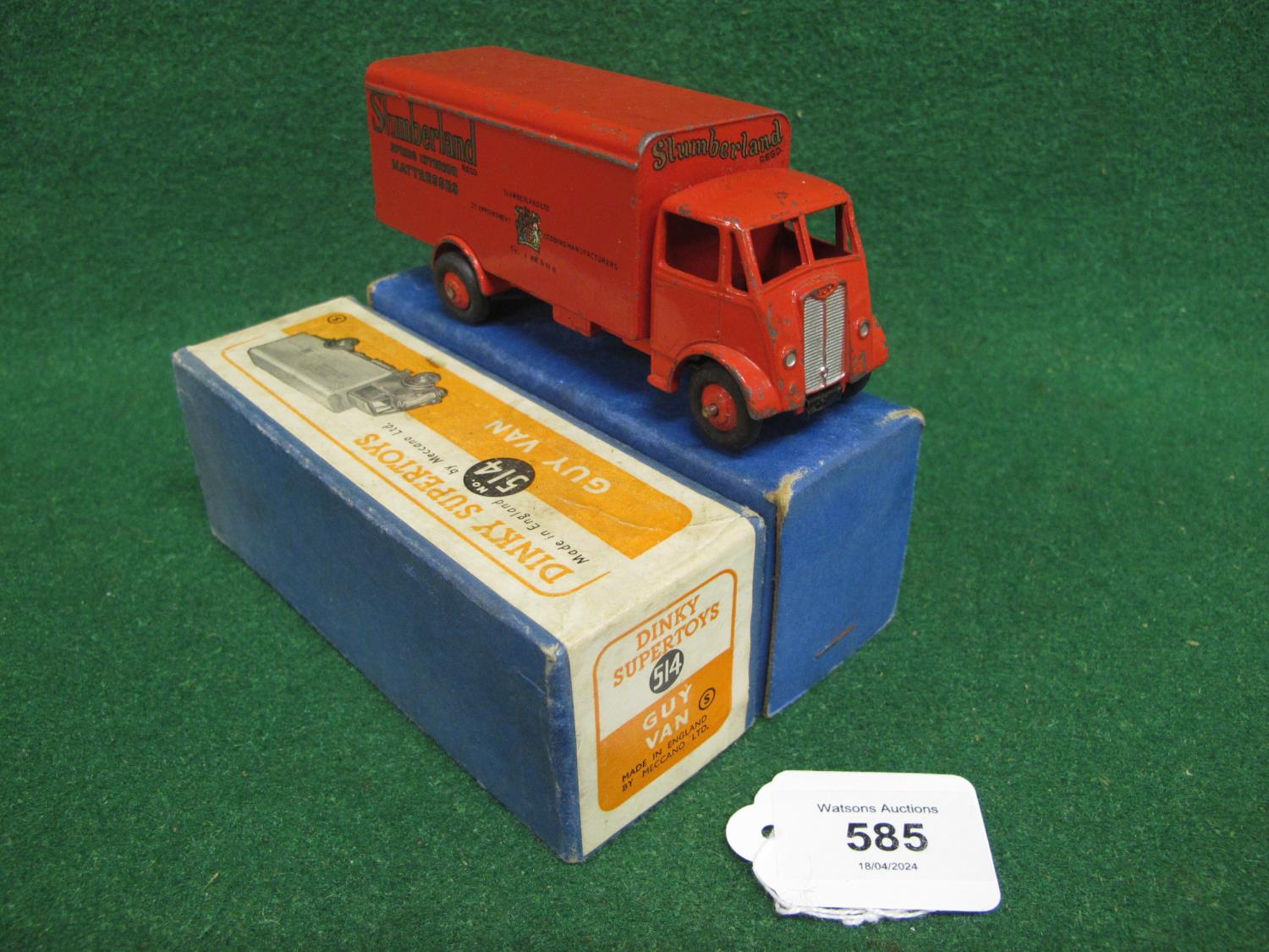 1950-1952 boxed Dinky 514 Guy 1st Type Cab in red Slumberland livery with both rear doors and