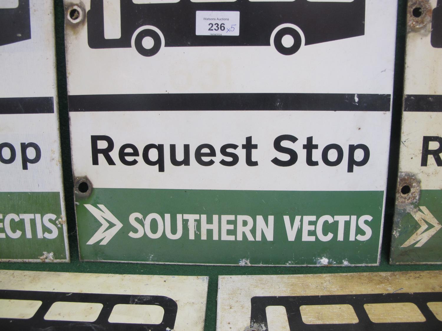 Five double sided aluminium Southern Vectis Request Bus Stop signs - 11.75" x 12.5" Please note - Image 2 of 3