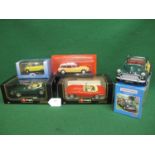 Five boxed larger scale model cars to comprise: two Burago Jaguar E Type convertibles and an