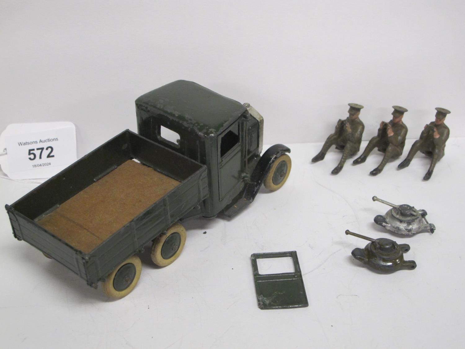 Britains six wheel tipping army lorry with tailgate (door detached and no driver) together with - Image 2 of 3