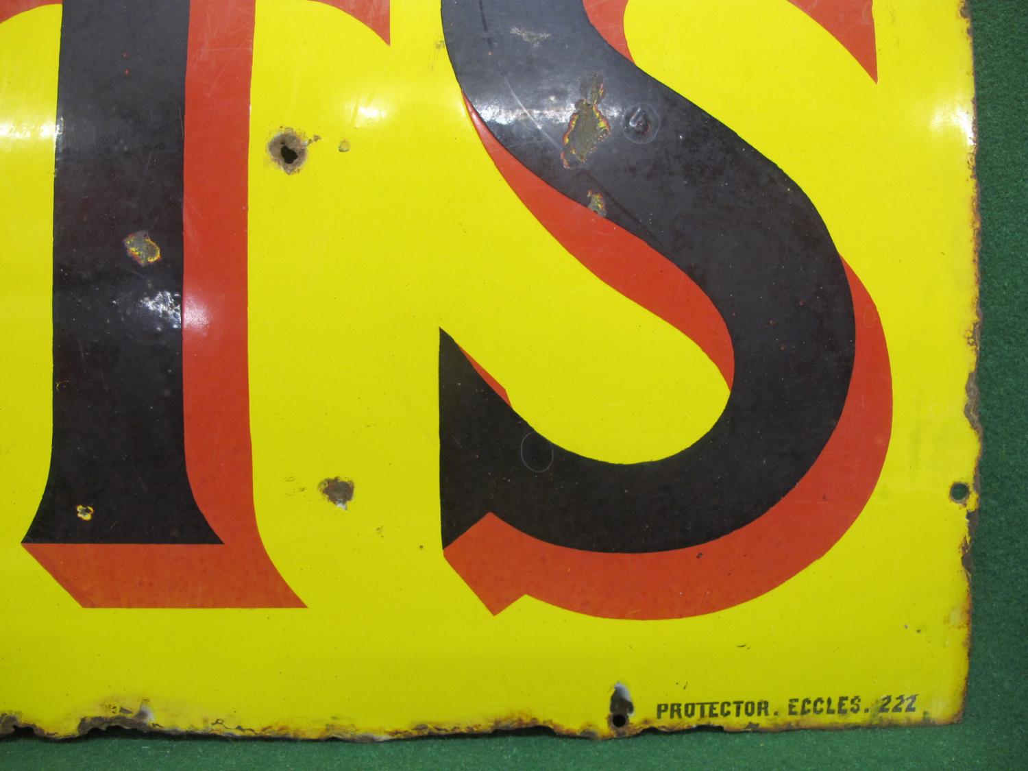 Large enamel advertising sign for Pratt's, red shaded black letters on a yellow ground - 52" x 18" - Image 2 of 3