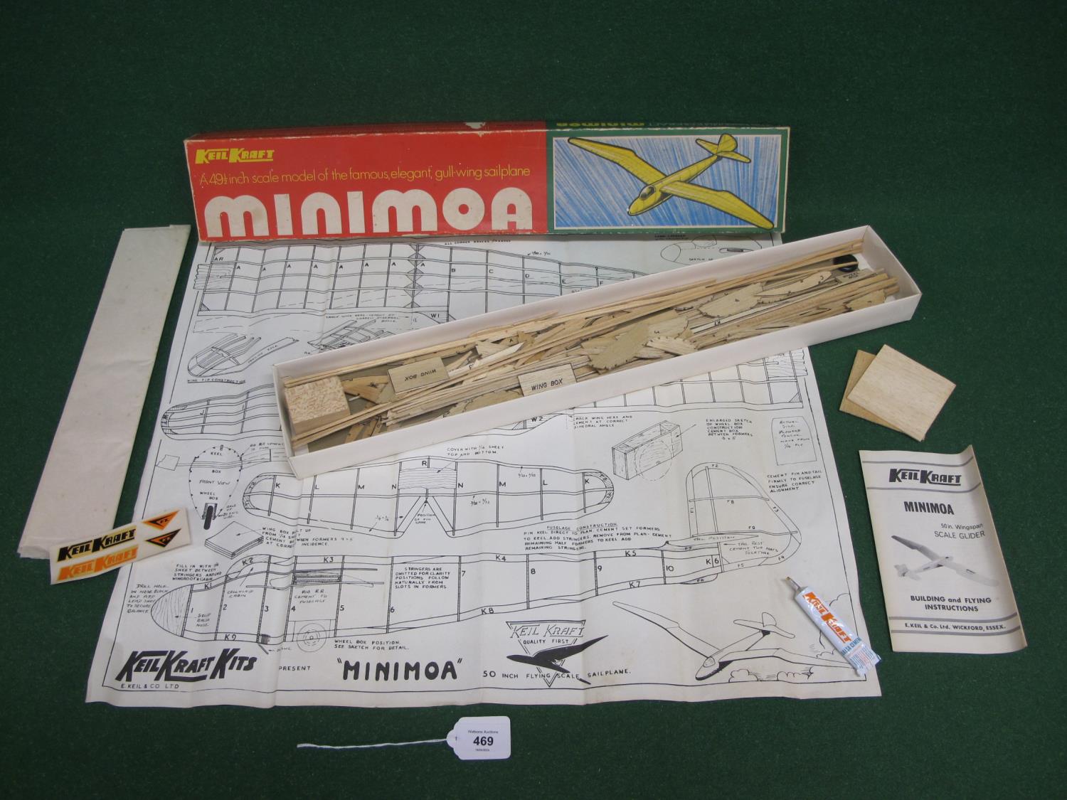 Keil Kraft Minimoa unmade glider kit with instructions and plan - 50" wingspan Please note