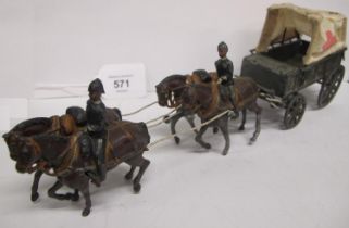 Britains four horse drawn ambulance wagon with canvas cover - 11" long Please note descriptions