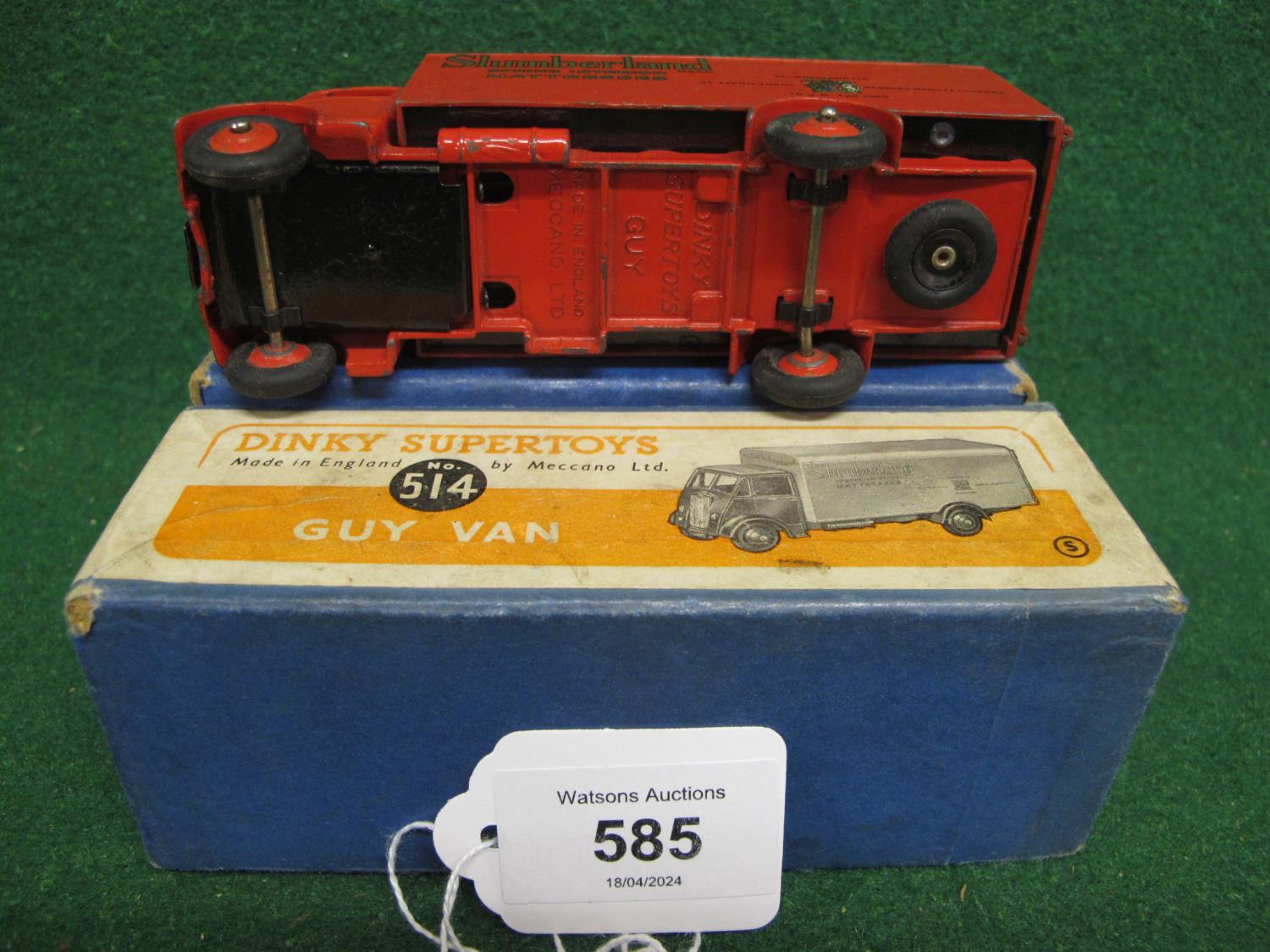 1950-1952 boxed Dinky 514 Guy 1st Type Cab in red Slumberland livery with both rear doors and - Image 5 of 5
