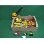 Twenty one mostly Tonka, modern tinplate and plastic vehicles from tracked crane to motorcycle
