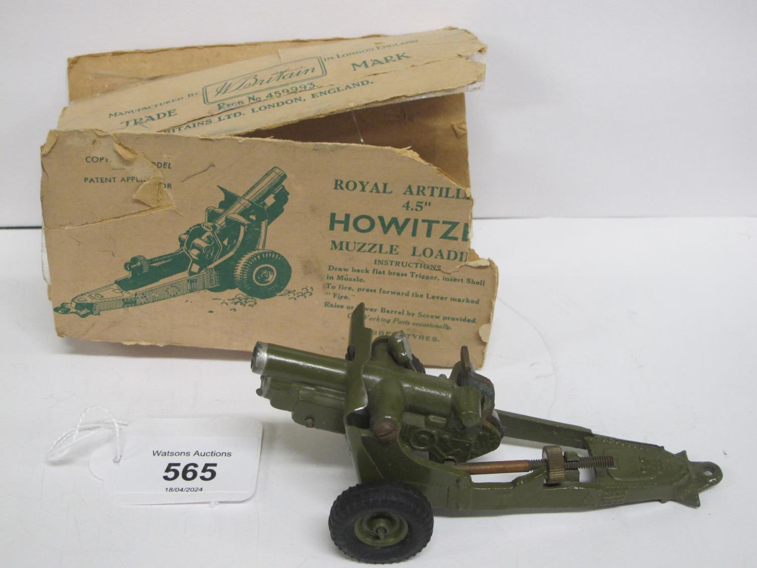 Britains Royal Artillery 4.5" Howitzer with remnants of its box - 5.25" long Please note - Image 2 of 3