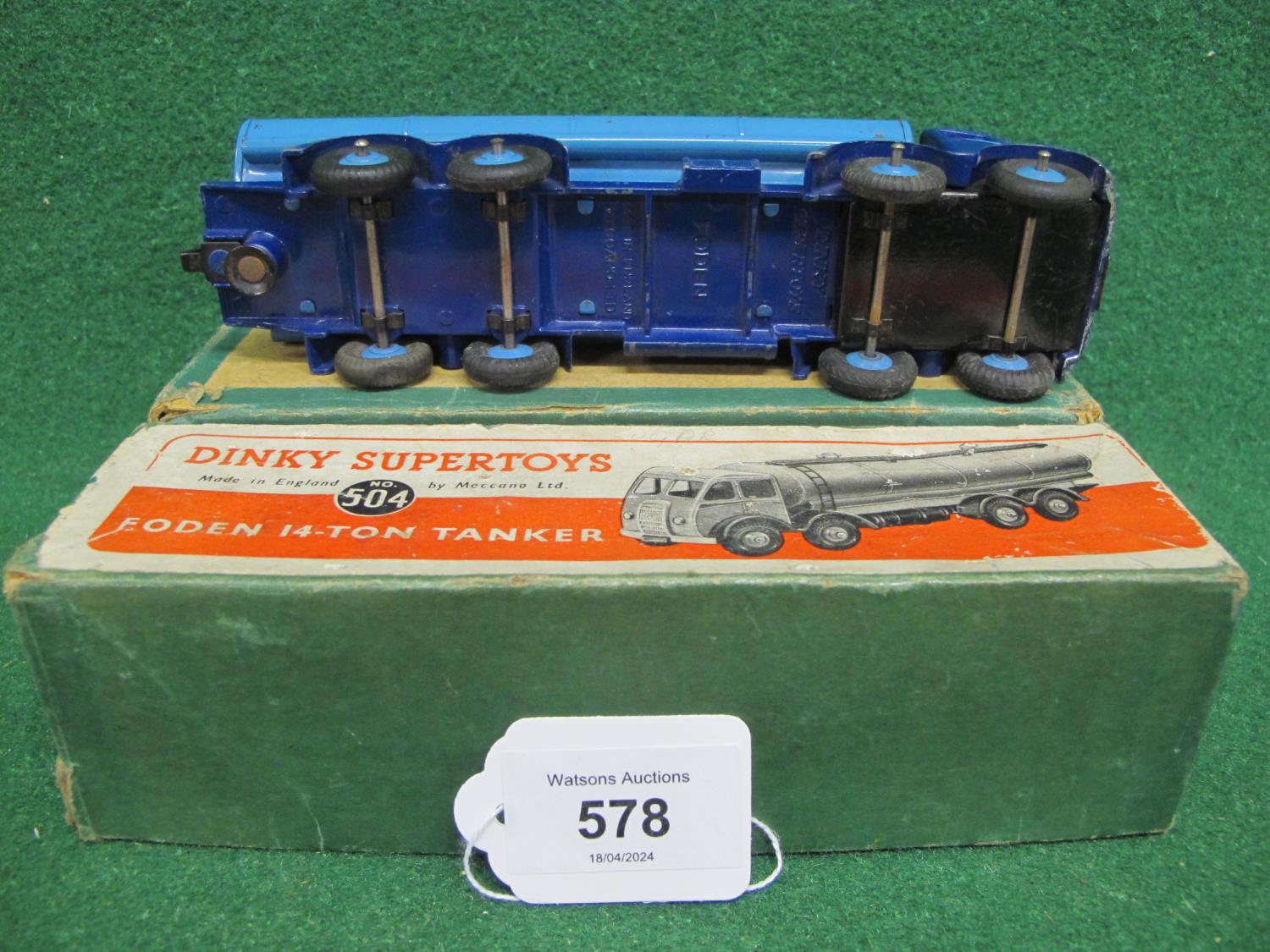 1948-1952 boxed Dinky 504 Foden eight wheel tanker with 1st Type Cab in two tone blue with blue - Image 4 of 4