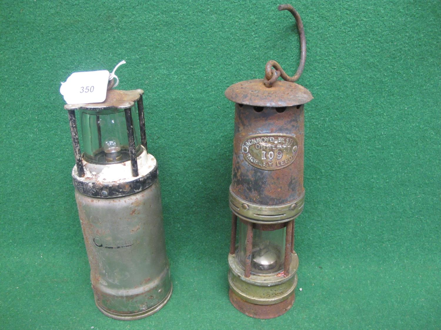 Two miners safety lamps made by Ackroyd Best Ltd, Morley, Leeds and Oldham Type F, both in used