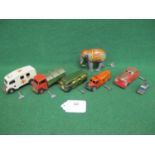 Seven tinplate toys to comprise: Triang Minic ambulance and refuse wagon, Brimtoy Greenline bus