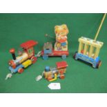 Three wooden Fisher-Price USA pull-a-long toys to comprise: Looky Chug-Chug with noise and bell,