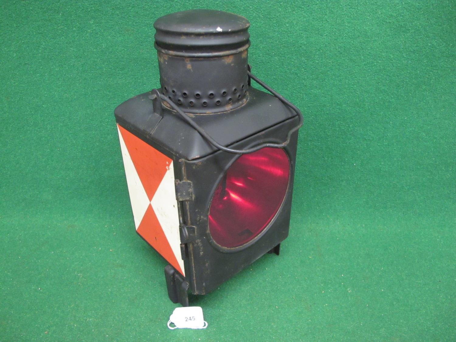 Possibly unused German Railway lamp with clear and red lenses, removable oil tank, burner, top - Image 2 of 3