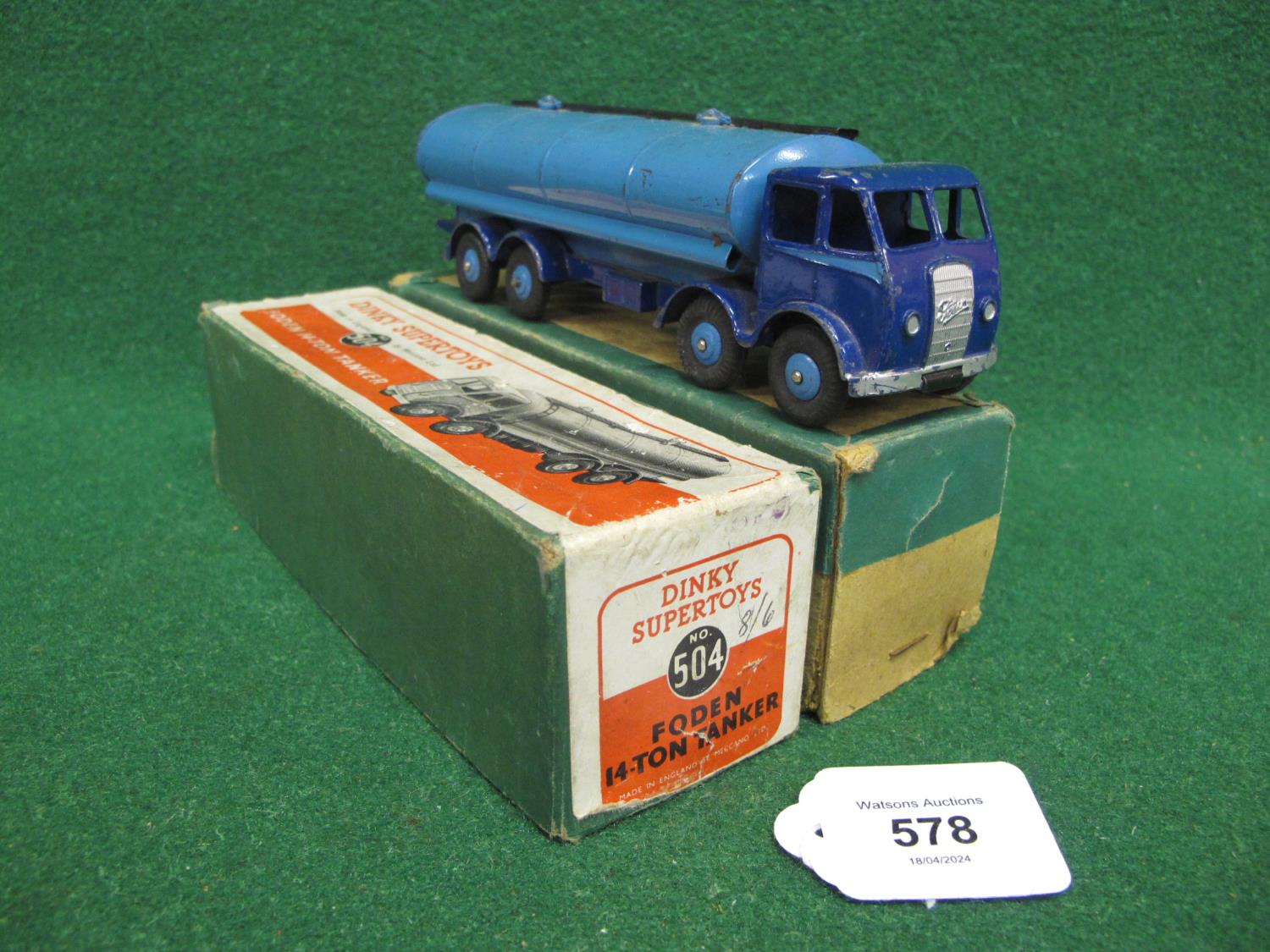 1948-1952 boxed Dinky 504 Foden eight wheel tanker with 1st Type Cab in two tone blue with blue