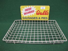 1.5" deep plastic coated wire tray - 15.5" x 10" with a 10" x 5" tin sign for Fresh Delivered Wall's