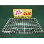 1.5" deep plastic coated wire tray - 15.5" x 10" with a 10" x 5" tin sign for Fresh Delivered Wall's