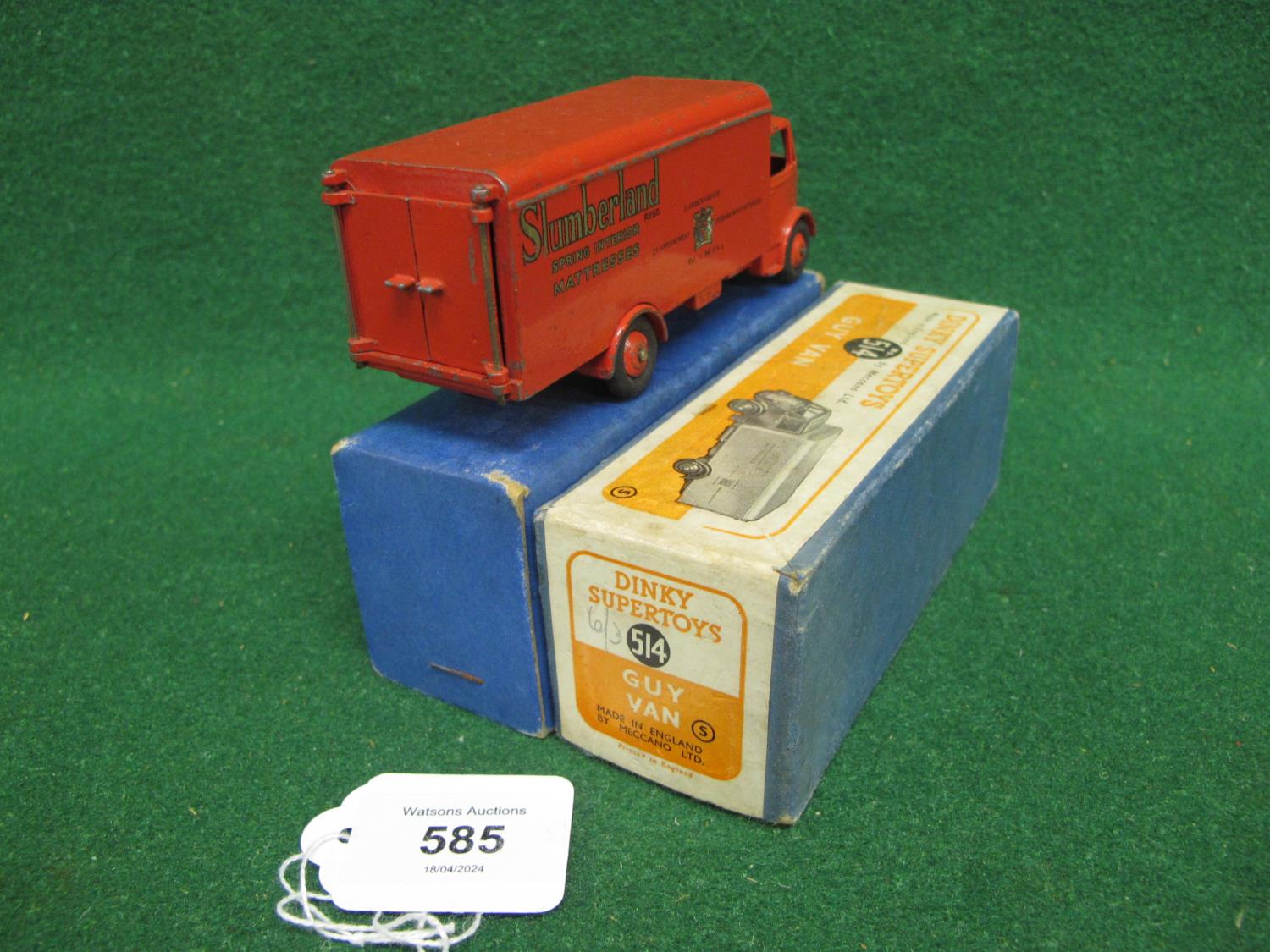 1950-1952 boxed Dinky 514 Guy 1st Type Cab in red Slumberland livery with both rear doors and - Image 3 of 5