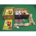 Seven card mounted plastic Junior Garden Sets made by Combex (England), thirteen Bell-Balls from