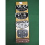 Five wagon plates bolted to a display board to include: 25T Ferry Wagon GB 787157 Ashford 1963, BR