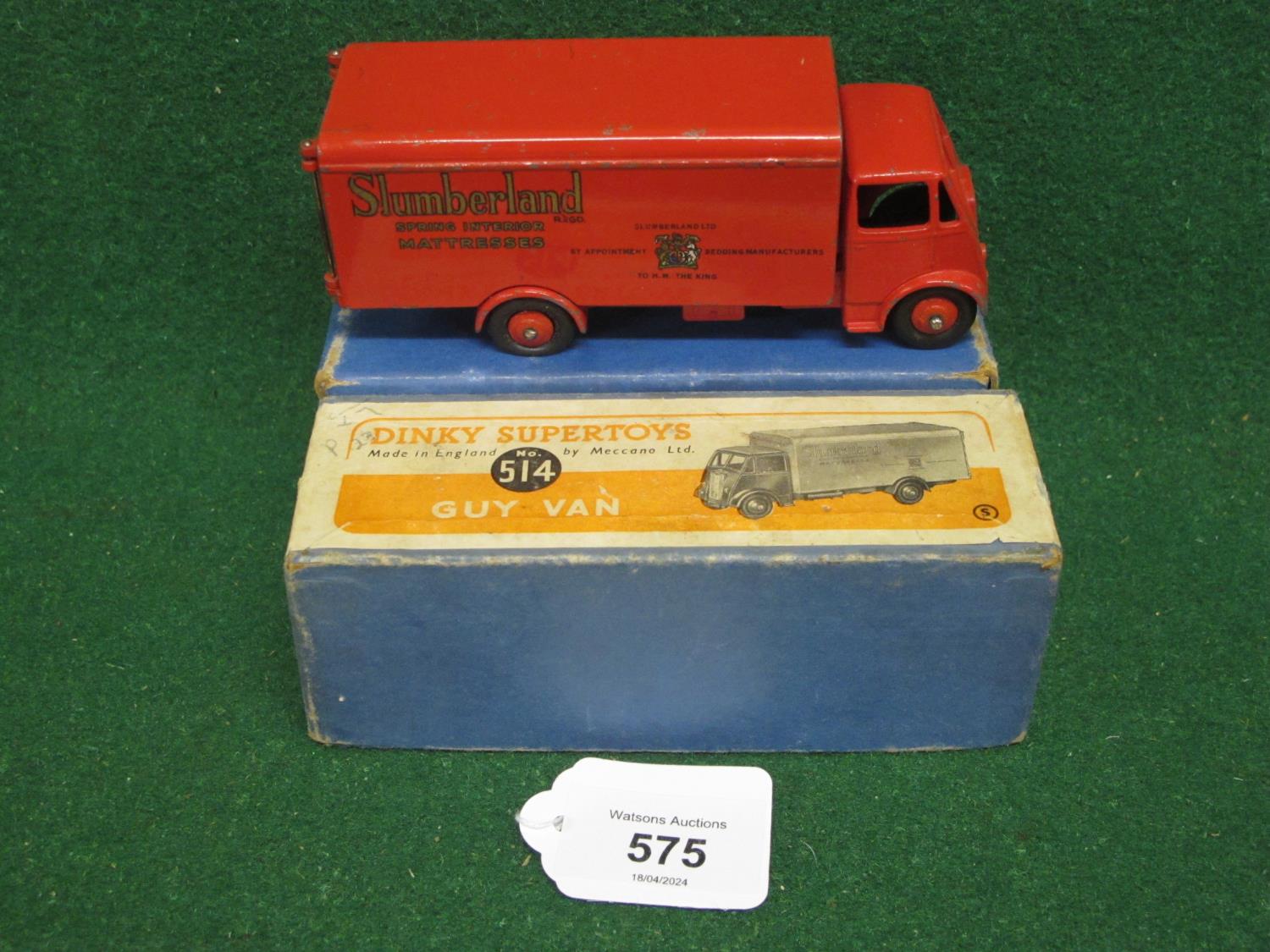 1950-1952 boxed Dinky 514 Guy 1st Type Cab in red Slumberland livery complete with both rear doors - Image 3 of 6