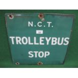 Double sided enamel Nottingham City Transport Trolleybus Stop sign, white letters on a mid green