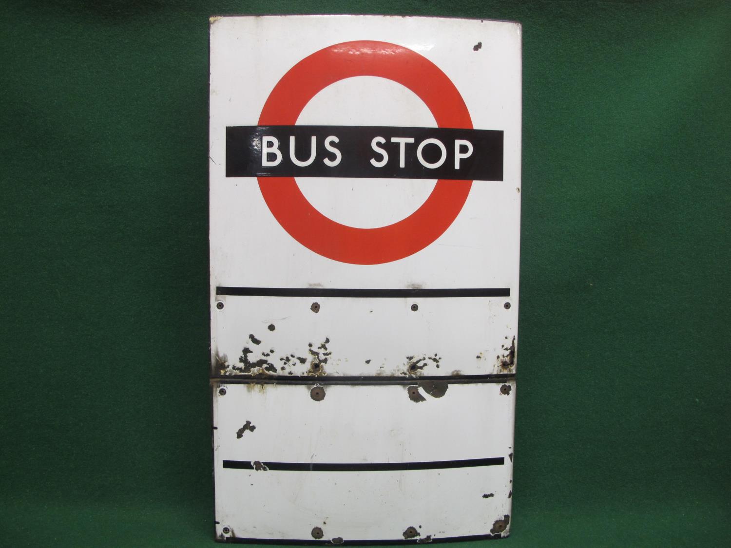 Double sided enamel London Transport Bus Stop sign with nine route number squares, embossed - Image 2 of 3