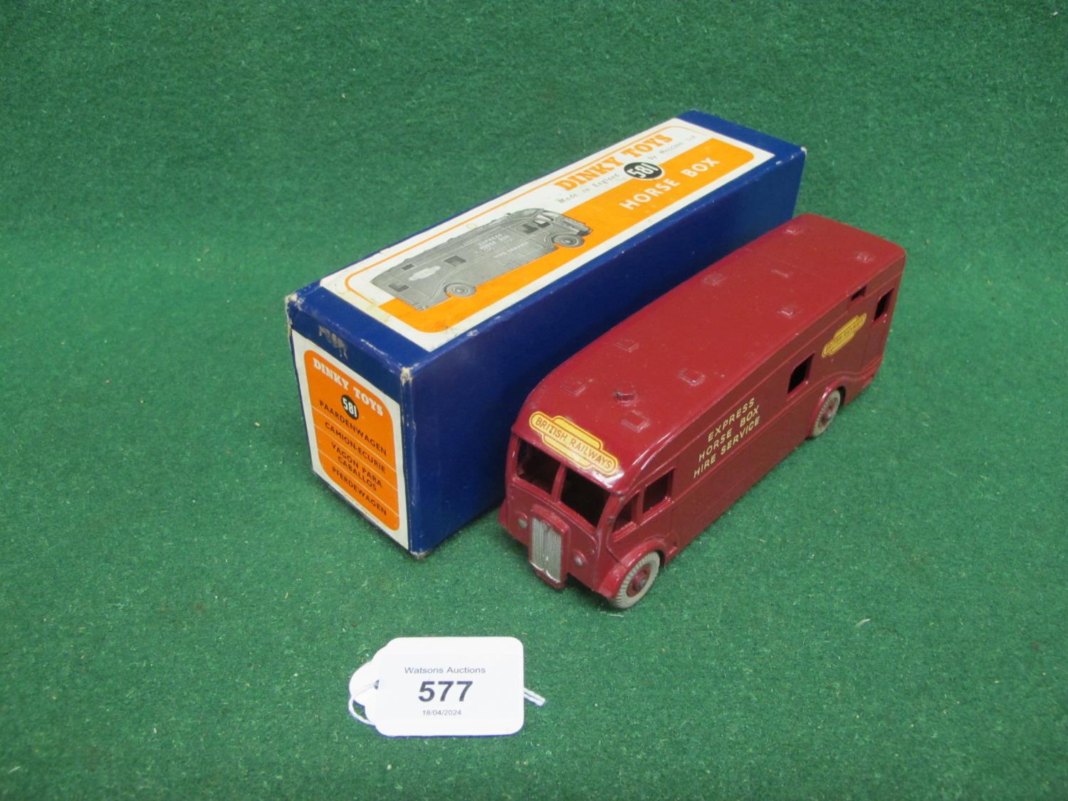 1953-1954 boxed Dinky 581 British Railways Express Horse Box Hire Service (with both doors) Please - Image 2 of 4