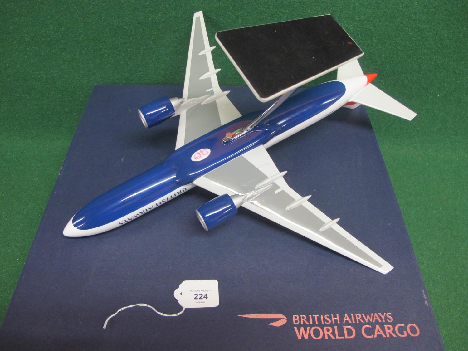 1990's large desktop model of a British Airways Boeing 777 with QC label on belly, in presentation - Image 4 of 5