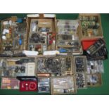 Large collection of parts, fixings, tools and electrical items from an O gauge rolling stock builder