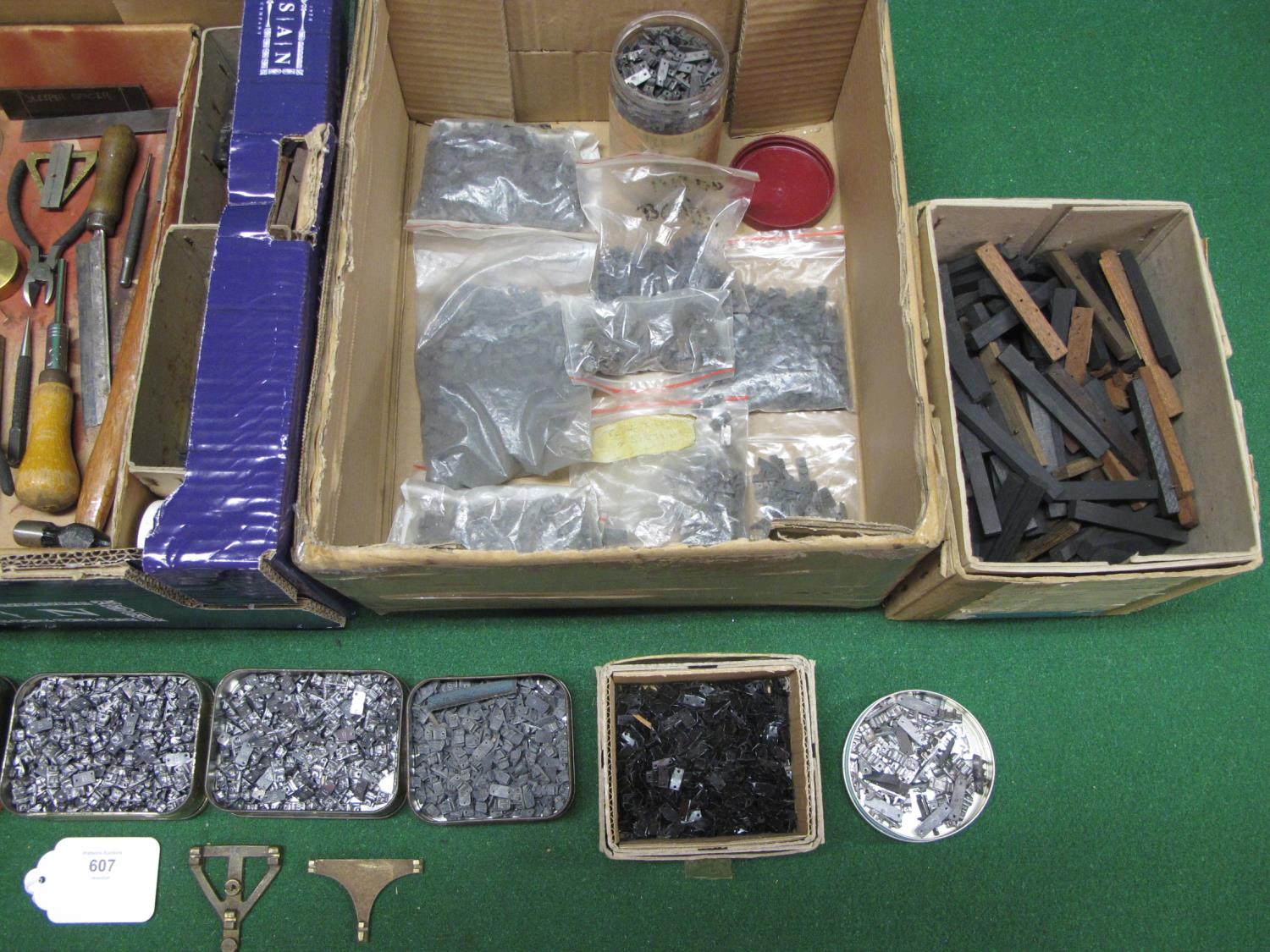 Two boxes of O gauge track laying parts and tools to include: large quantity of cast and sprung - Image 2 of 3