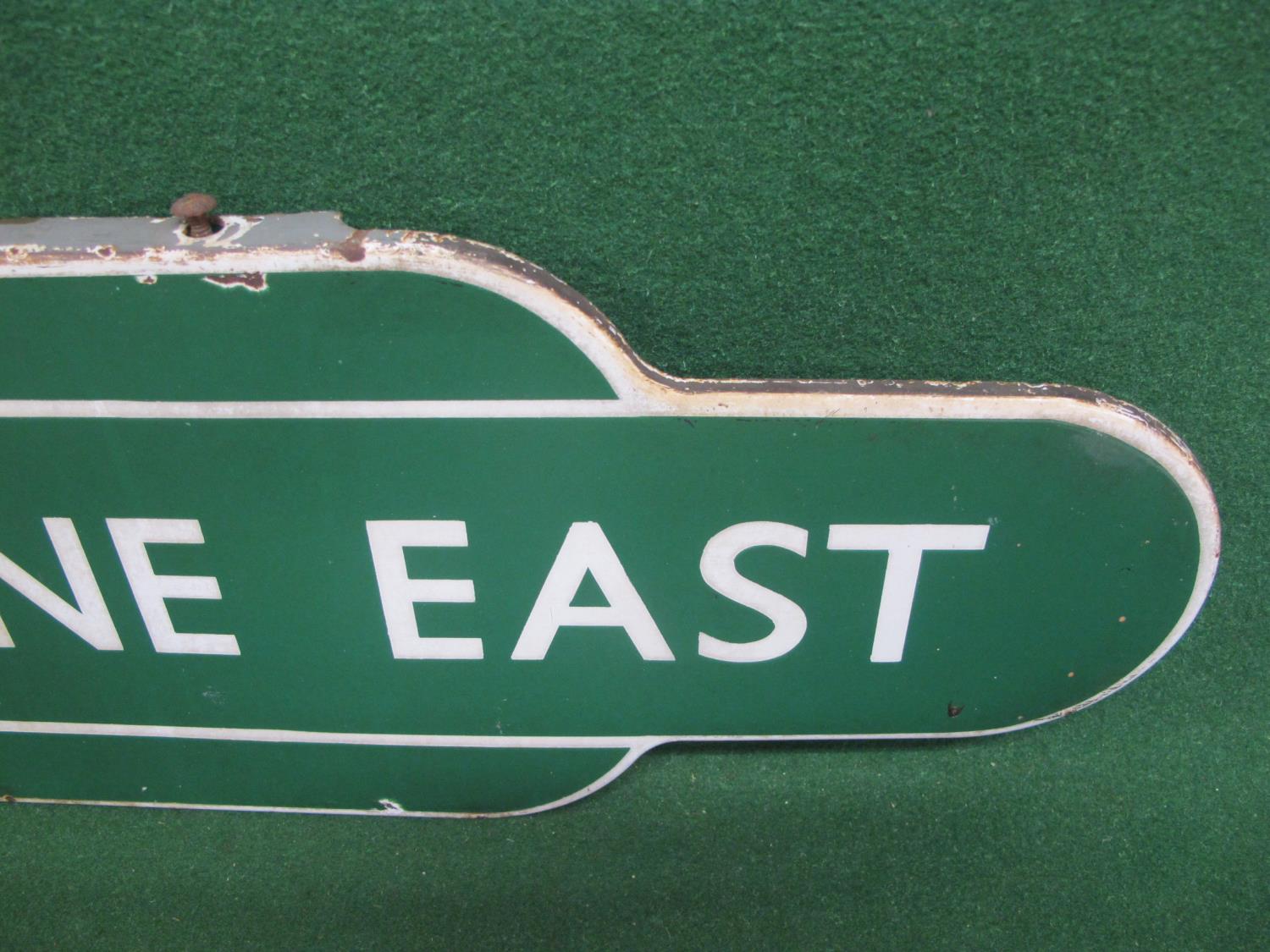 BR(S) green enamel station platform totem for Maidstone East, situated on the former SE&C Railway - Image 2 of 4